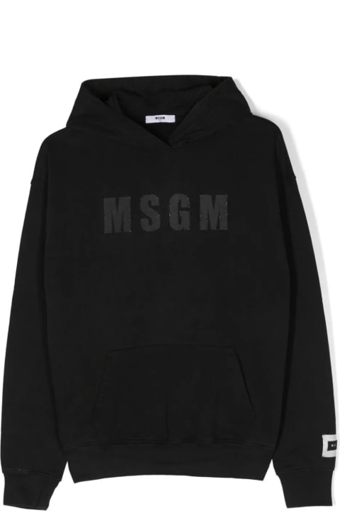 MSGM for Kids MSGM Black Hoodie With Logo And Rhinestones