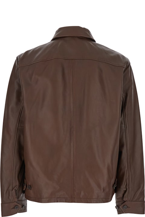 Polo Ralph Lauren for Kids Polo Ralph Lauren Brown Jacket With Classic Collar And Pony Embroidery On The Front In Leather Man