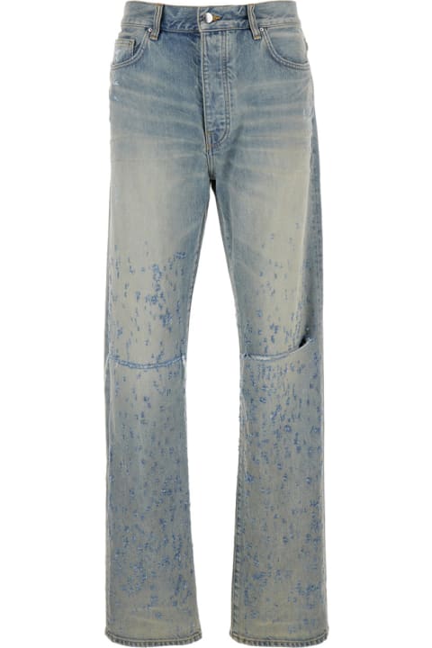 AMIRI for Men AMIRI Light Blue Destroyed Straight Jeans With Cut-out In Cotton Denim Man