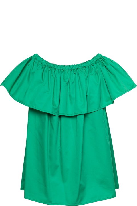 Douuod Topwear for Women Douuod Emerald Green Ruffle Top With Boat Neckline In Cotton Woman