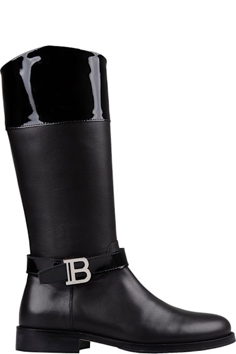 Balmain أحذية لـ بنات Balmain Black Boots With Monogram Logo