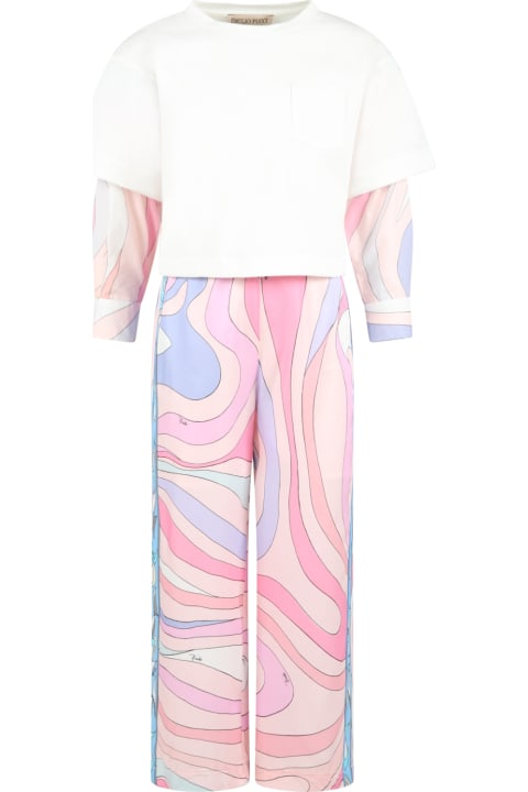 Multicolor Trousers For Girl With Iconic Print And Logo