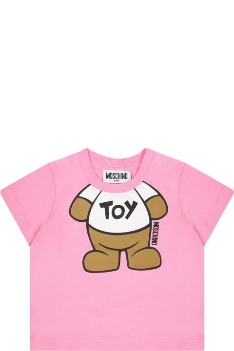 Moschino for Kids Moschino Pink T-shirt For Baby Girl With Teddy Bear