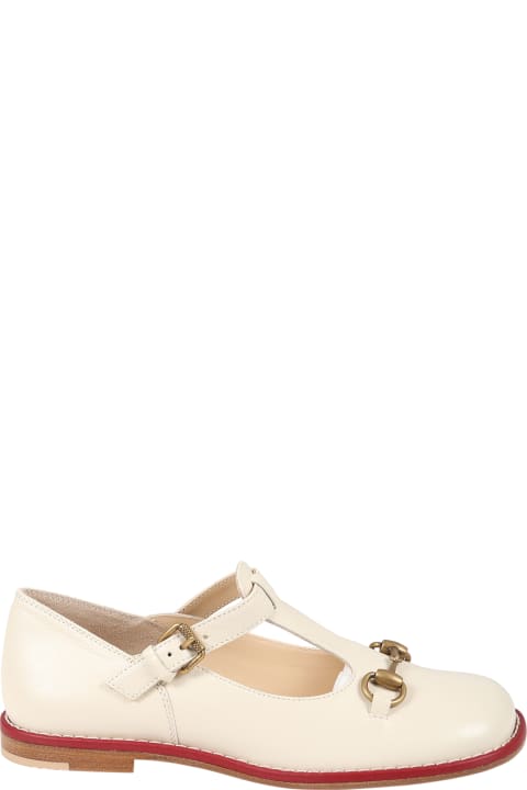 Gucci Kids Gucci Ivory Ballet Flats For Girl With Iconic Horsebit