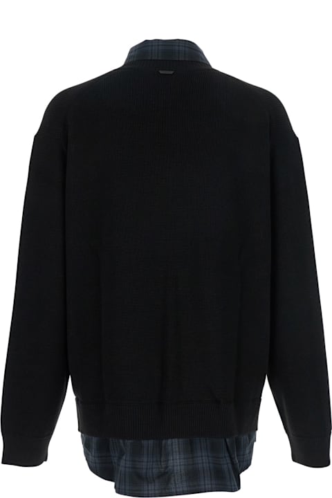 Juun.J for Women Juun.J Black Sweater With Layered Design And Classic Collar In Cotton And Wool Blend Man