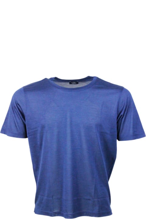 Barba Napoli Topwear for Men Barba Napoli Short-sleeved Crew-neck T-shirt In 100% Luxury Silk With Vents At The Bottom