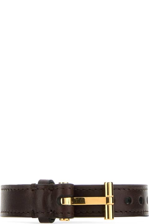 メンズ新着アイテム Tom Ford Dark Brown Leather T Bracelet