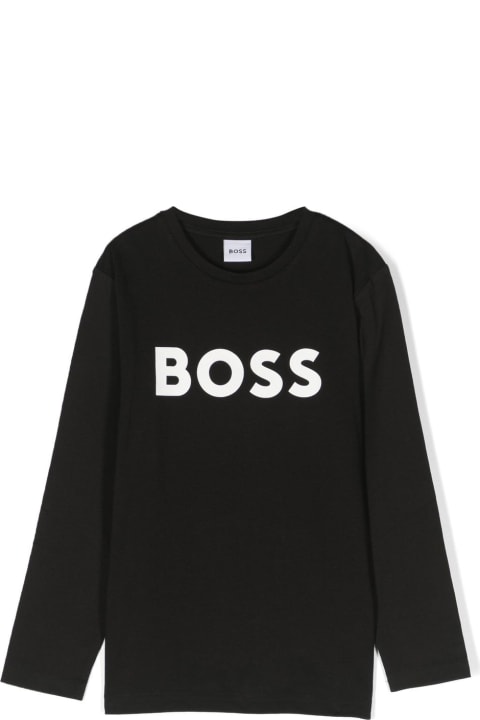 Hugo Boss for Kids Hugo Boss Hugo Boss T-shirt Nera In Jersey Di Cotone Bambino