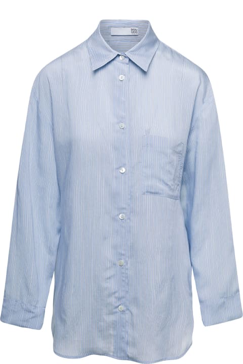 ウィメンズ Douuodのトップス Douuod Light Blue Long-sleeve Striped Shirt In Viscose And Silk Woman