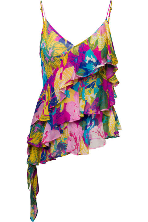 Fashion for Women MSGM Multicolor Asymmetric Ruffled Top With Graphic Print In Viscose Woman
