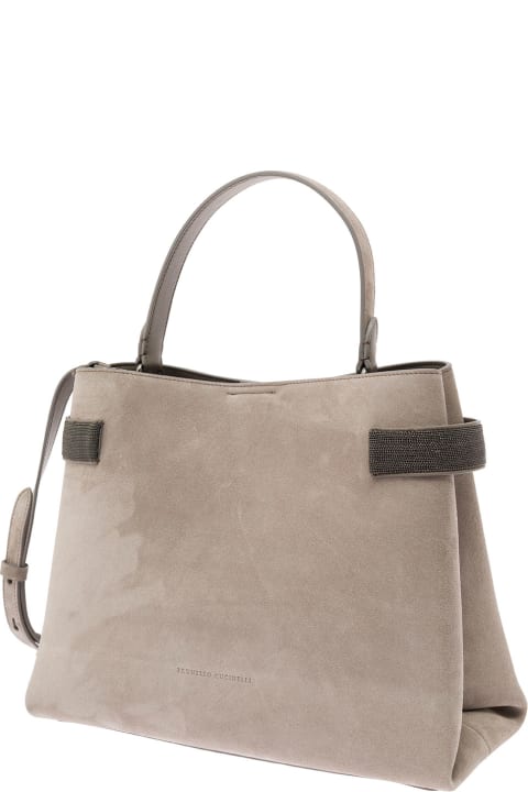 Totes for Women Brunello Cucinelli Grey Crossbody Bag With Precious Bands In Leather Woman