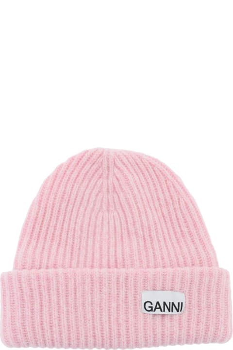 Accessories for Women Ganni Beanie Hat With Logo Patch