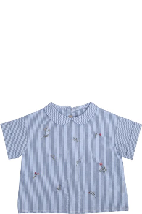 Il Gufo Topwear for Baby Girls Il Gufo Floral-embroidered Short-sleeved Blouse