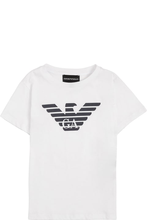 Emporio Armani T-Shirts & Polo Shirts for Boys Emporio Armani White Cotton T-shirt With Logo Print