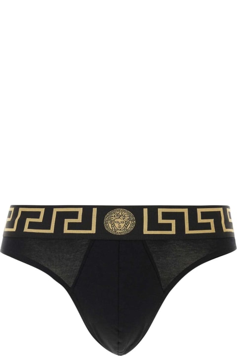 Underwear for Men Versace Black Stretch Cotton Thong