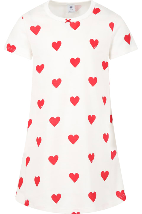 Underwear for Girls Petit Bateau White Nightgown For Girl With Logioed Hearts