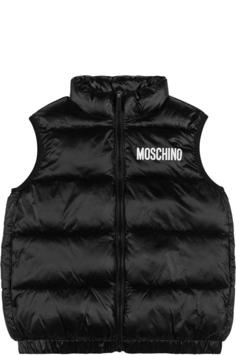 Moschino for Kids Moschino Black Vest With Zip Closure And Logo Print In Padded Tech Fabric Boy