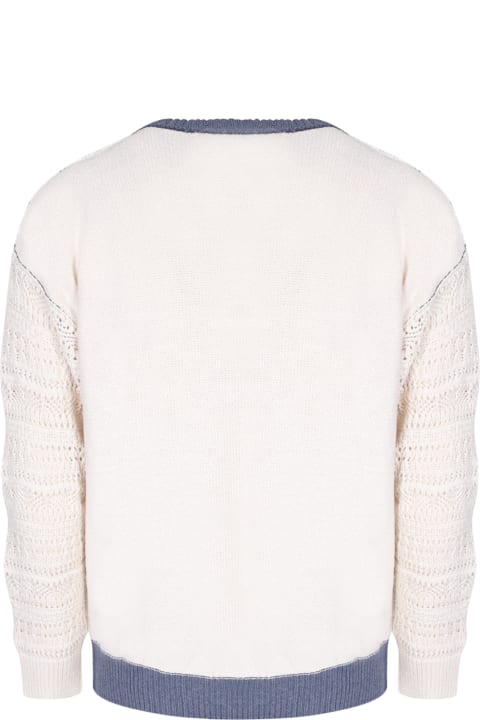 Atomo Factory Sweaters for Men Atomo Factory Blue Cream Cut Out Sweater With Rhombuses
