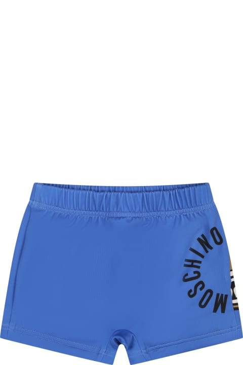 Sale for Baby Boys Moschino Light Blue Swim Shorts For Baby Boy With Teddy Bear And Logo