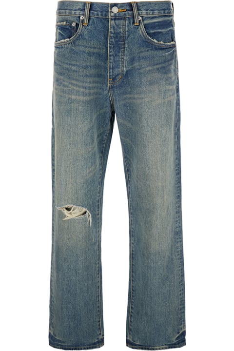أدوات منزلية Purple Brand 'hadley Vintage' Blue Jeans With Ripped Detail On The Front And Logo Patch On The Rear In Denim Man