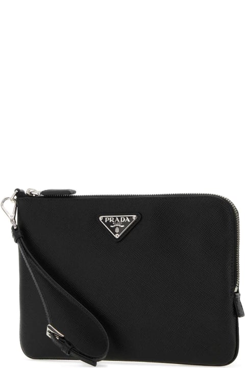 Investment Bags for Men Prada Black Leather Clutch