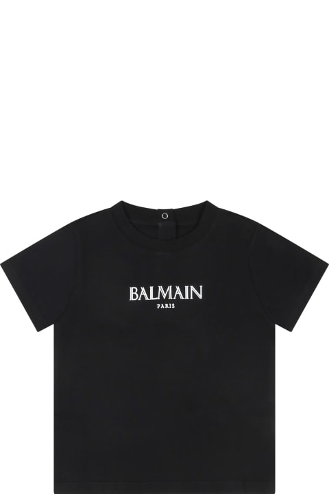 Homeware Balmain Black T-shirt For Babykids With Logo
