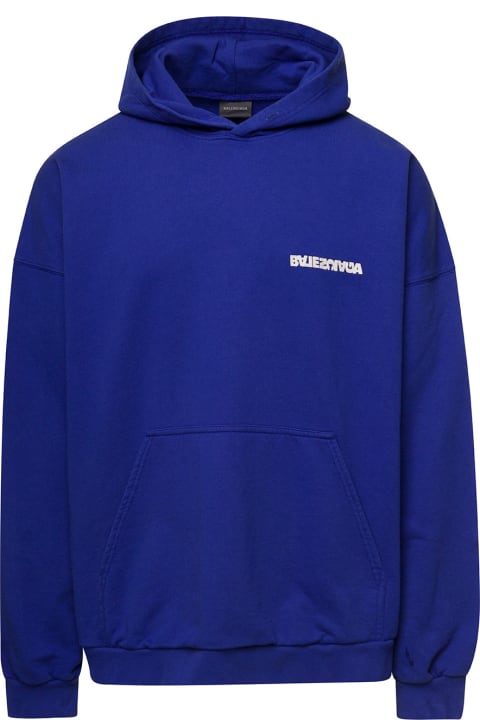 Blue Hoodie With Logo Embroidery In Cotton Man