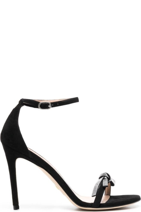 Fashion for Women Stuart Weitzman Black Suede Sandals With Crystal Bow Detail Stuart Weitzman Woman
