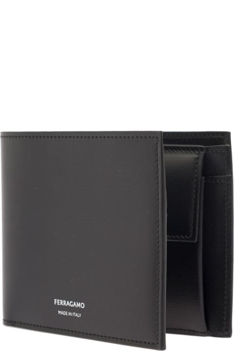 Fashion for Men Ferragamo Black Bifold Wallet With Logo Lettering In Leather Man