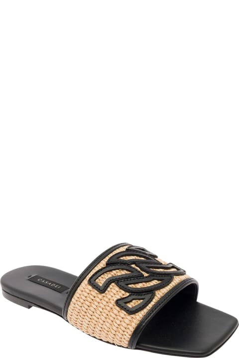 Casadei for Women Casadei 'portofino' Black Slip-on Sandals With C-chain Logo In Leather Woman