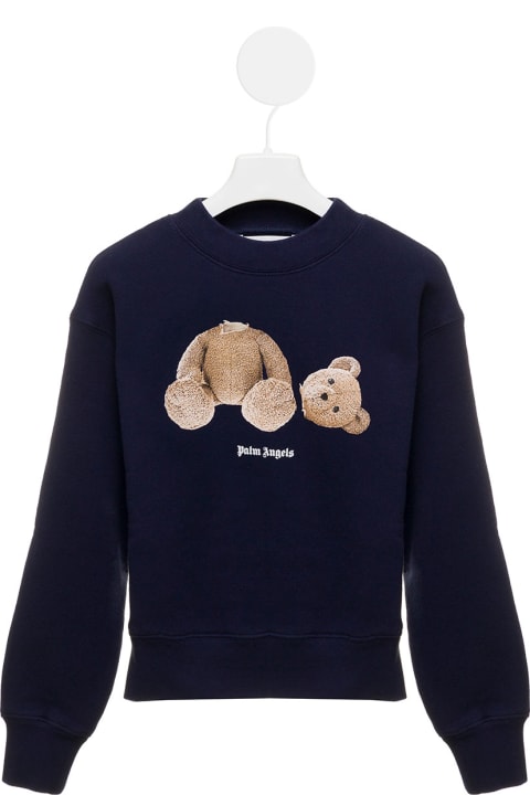 Sweaters & Sweatshirts for Girls Palm Angels Teddy Bear Printed Blue Cotton Sweatshirt Boy Palm Angels Kids