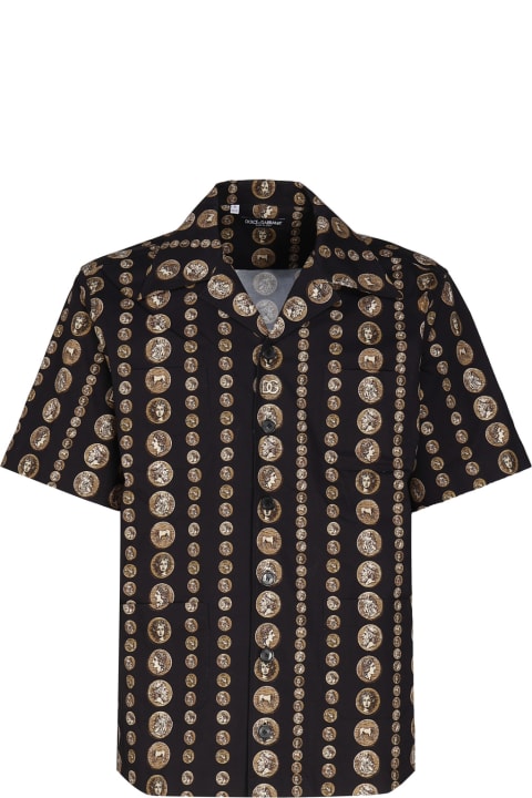 Dolce & Gabbana Shirts for Men Dolce & Gabbana Hawaii Drill Stretch Shirt With Coin Print