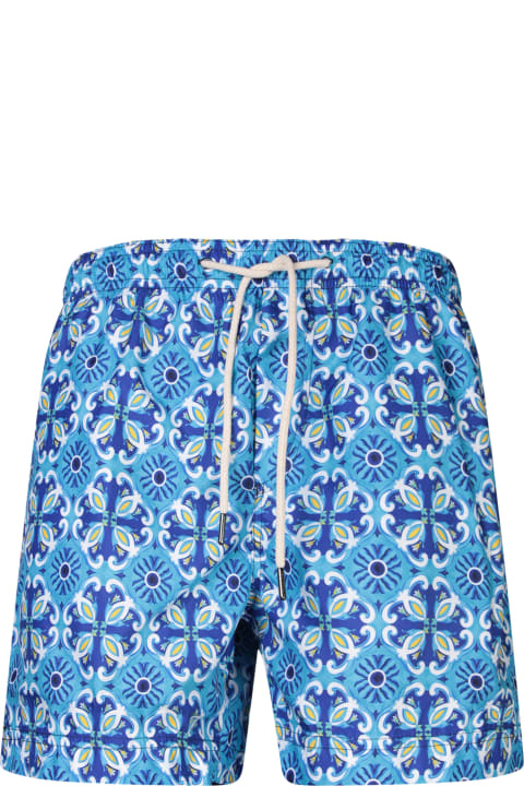 メンズ 水着 Peninsula Swimwear Patterned Blue Boxer Swim Shorts By Peninsula