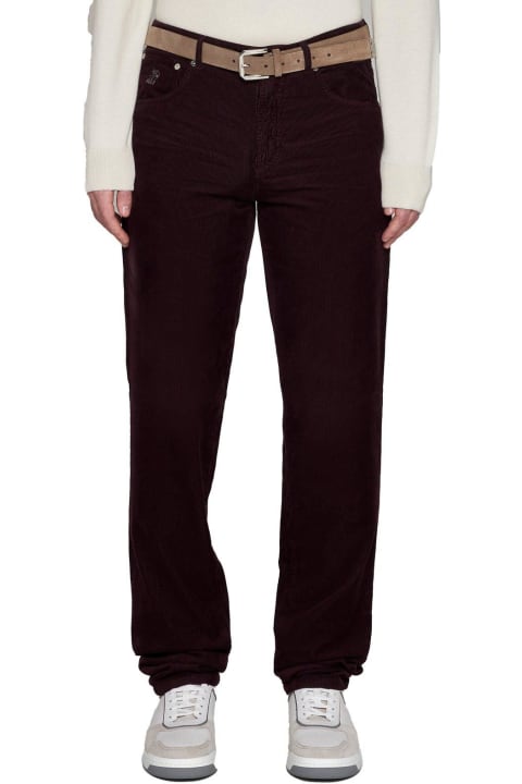 Brunello Cucinelli Clothing for Men Brunello Cucinelli Logo Embroidered Cropped Corduroy Pants