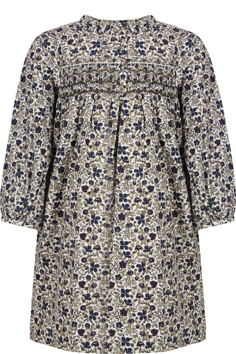 Bonpoint Ivory Dress For Girl With Floral Print
