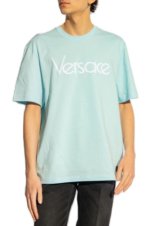 Topwear for Men Versace Logo-embroidered Crewneck T-shirt