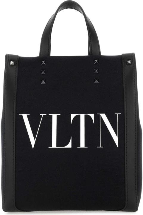 Valentino Garavani Totes for Men Valentino Garavani Black Canvas Mini Vltn Ecolab Shopping Bag