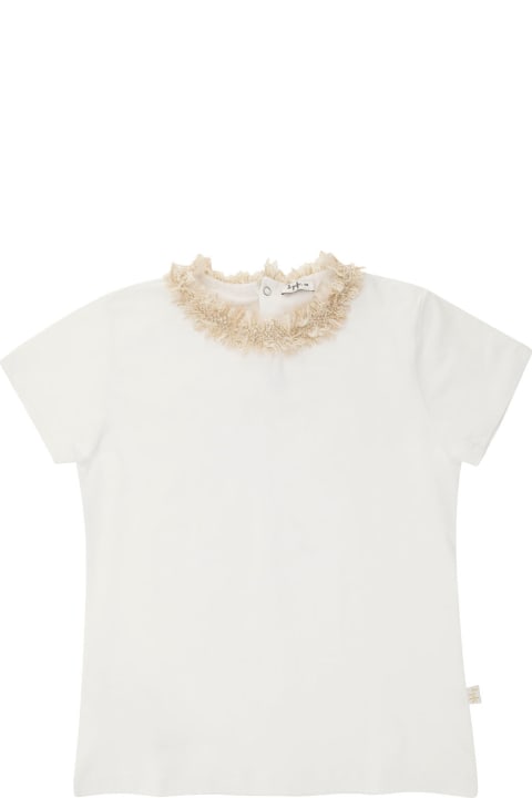 Il Gufo T-Shirts & Polo Shirts for Girls Il Gufo White Crewneck T-shirt With Embellishment At The Neck In Stretch Cotton Girl