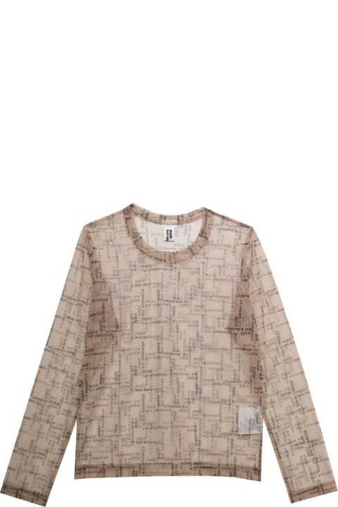 Noir Kei Ninomiya Woman's  Beige Tulle Long-sleeved Shirt With Allover Logo Print