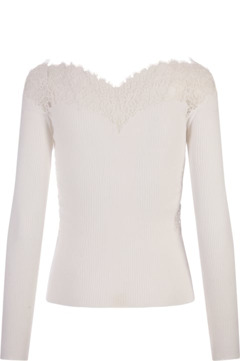 Ermanno Scervino for Women Ermanno Scervino White Sweater With Lace And Boat Neckline