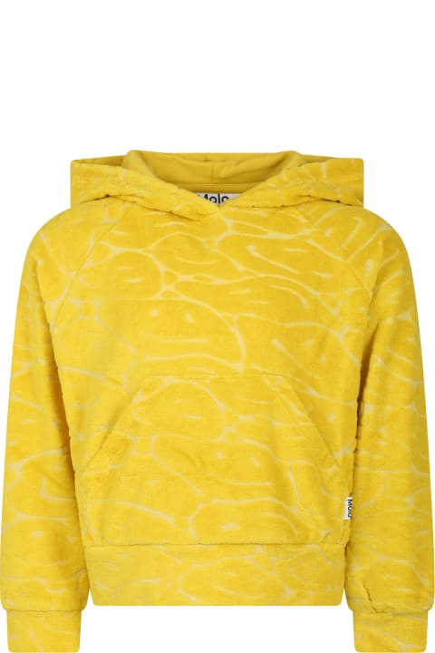 Molo Topwear for Girls Molo Yellow Sweatshirt For Girl With Smiley