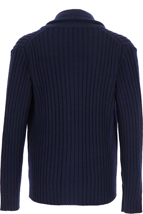 Kangra for Women Kangra Blue Cardigan With Shawl Collar And Interwoven Design In Wool Man
