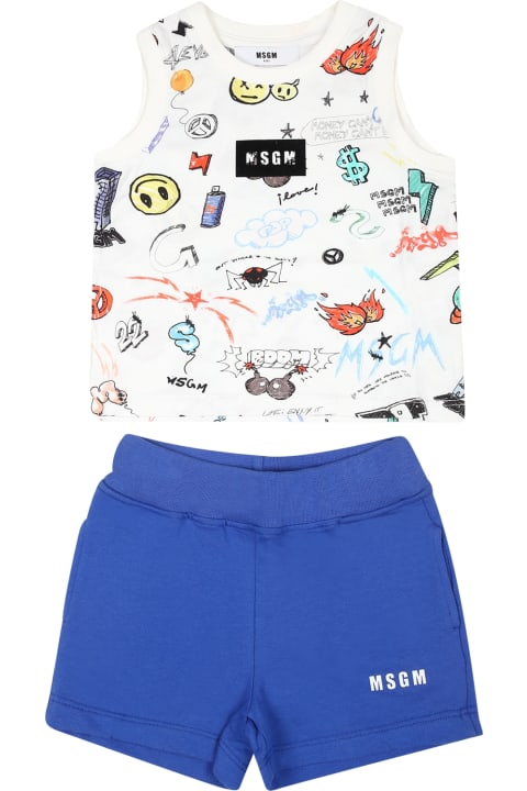 Sale for Kids MSGM White Suit For Baby Boy With Logo And Print