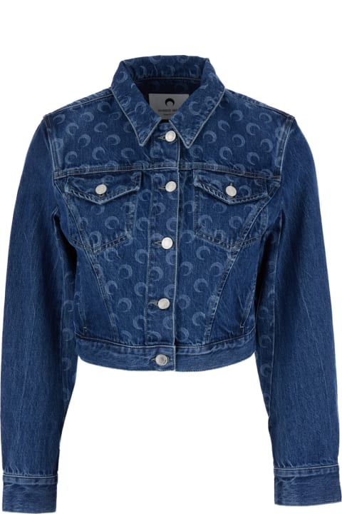 Marine Serre Coats & Jackets for Women Marine Serre Blue Denim Jacket With All-over Moongram Pattern In Cotton Woman