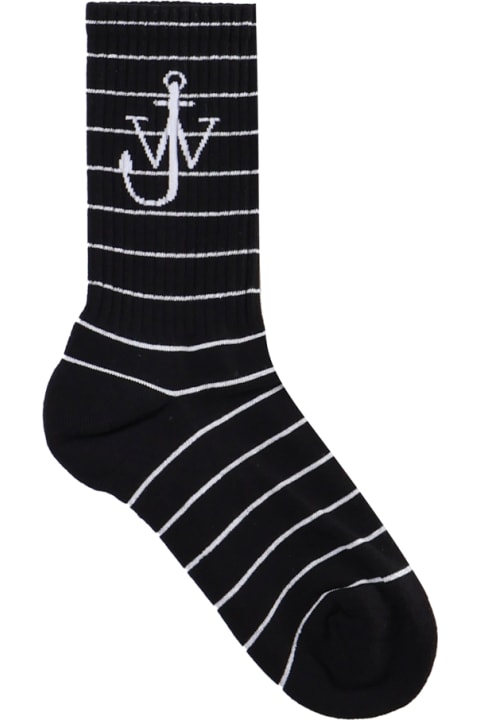 メンズ J.W. Andersonのアンダーウェア J.W. Anderson Striped Cotton Socks With Logo On The Ankle