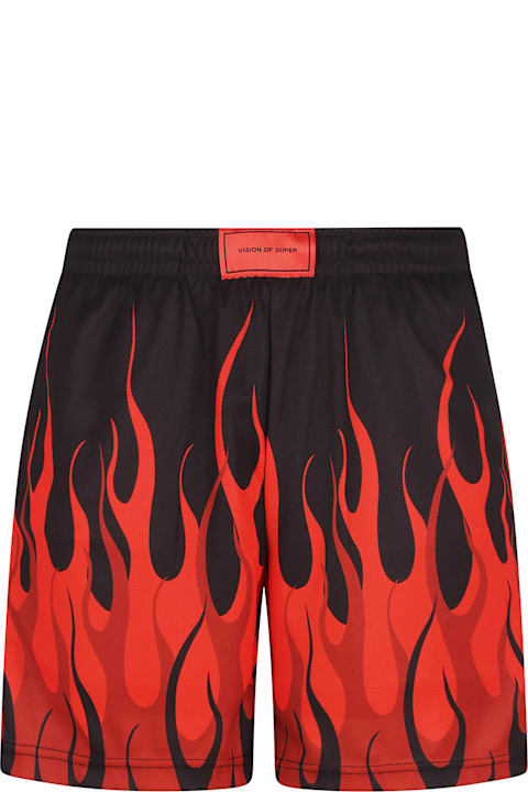 Vision of Super for Men Vision of Super Black Basket Shorts With Triple Flames And Red Label