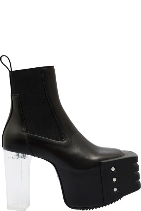 Black Leather Boots With Platform And Sheer Heel Rick Owens Woman