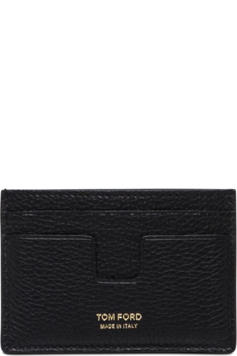 Tom Ford Man's Black Leather Card Holder With Logo