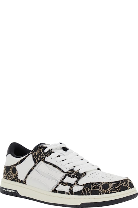 Shoes for Men AMIRI 'skel Top Low' Black Sneaker With Skeleton Applications And All-over Logo Print In Leather Man