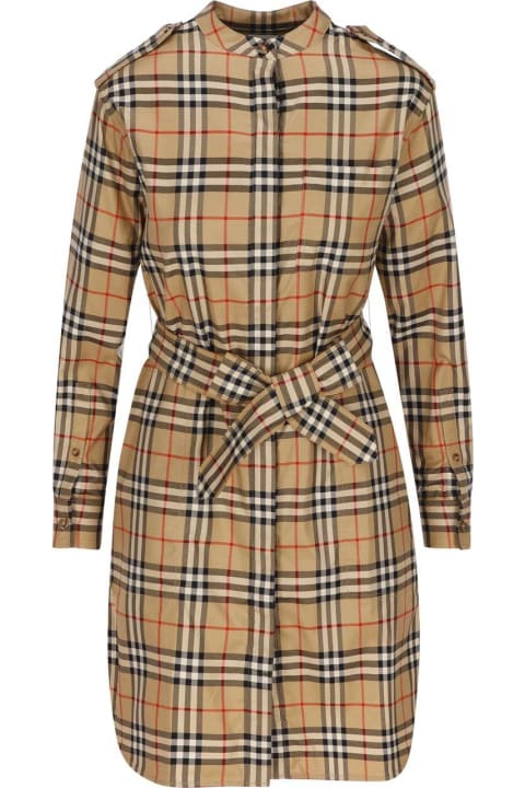 Clothing for Women Burberry Vintage-check Belted Waist Mini Shirt Dress